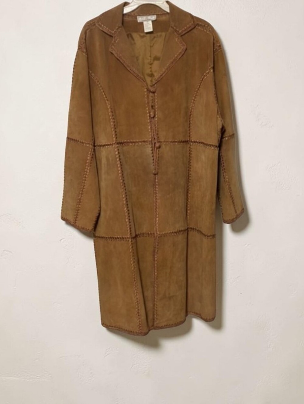 Vintage Suede S.M.K. Womens  Leather Patchwork Duster Coat - Tan/Brown - Size 2X